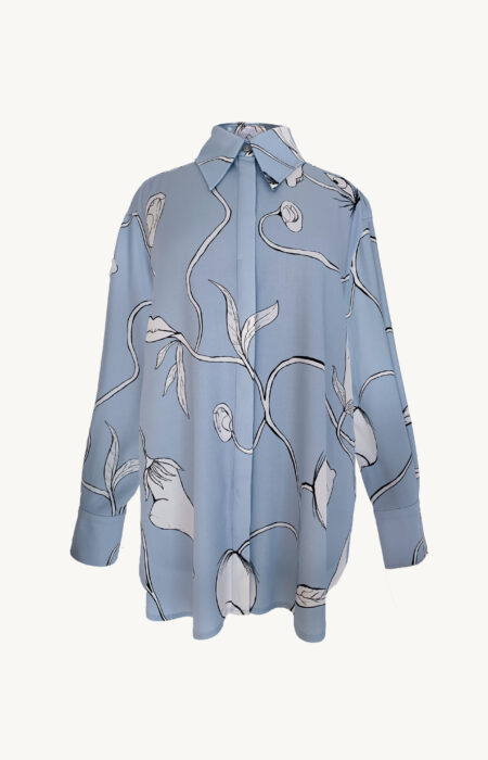 Hemdbluse oversized mit Print delicate blue