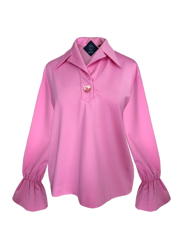 Poloshirt mit raffung Langarm pink