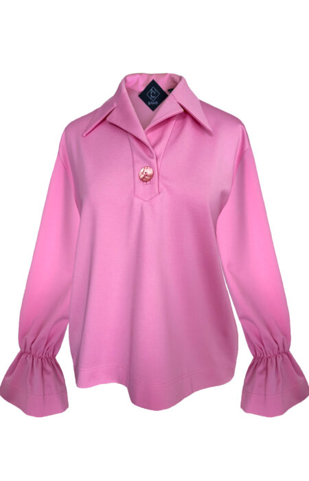 Poloshirt mit raffung Langarm pink