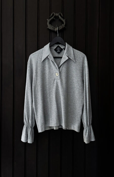 Poloshirt mit gerafftem Langarm grau