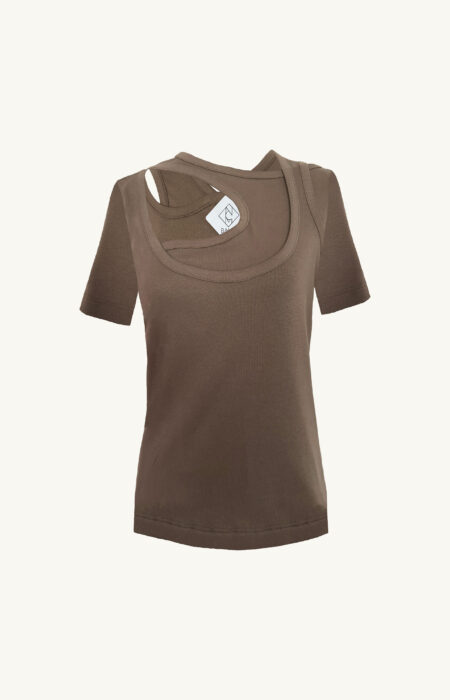 asymmetrisches T-Shirt mit cut outs taupe
