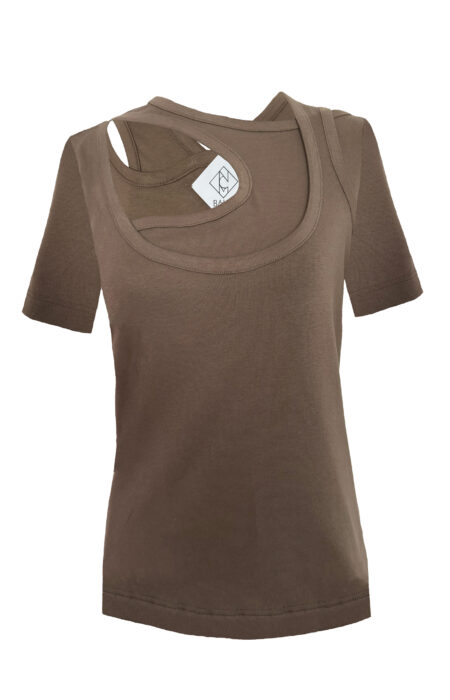 asymmetrisches T-Shirt-mit Cut-outs taupe