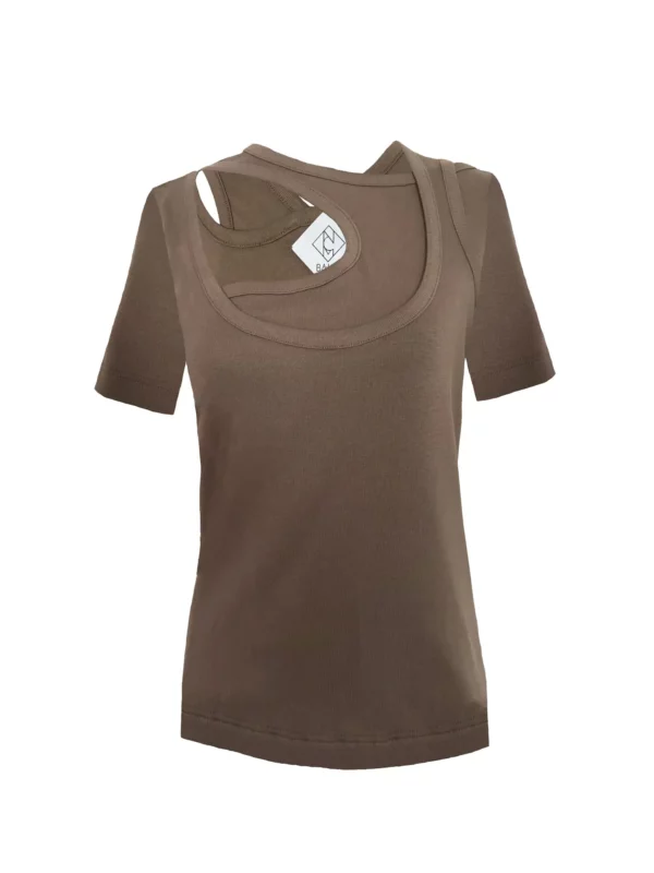 asymmetrisches T-Shirt mit cut outs taupe