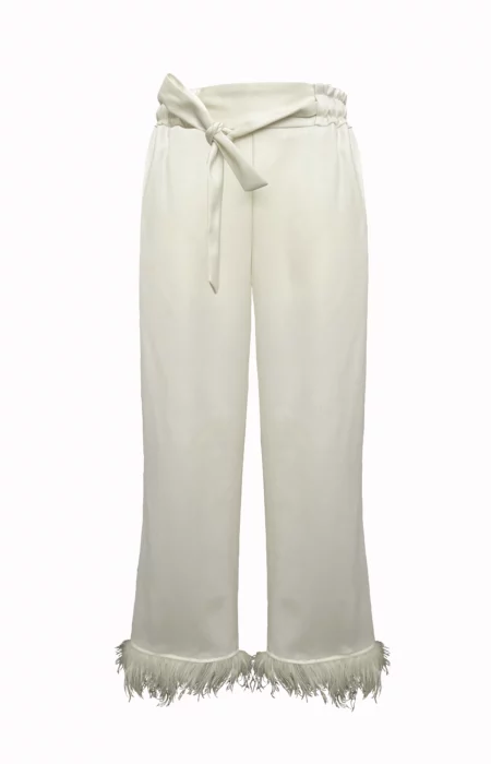 Hose aus Wolle mit Federn creme