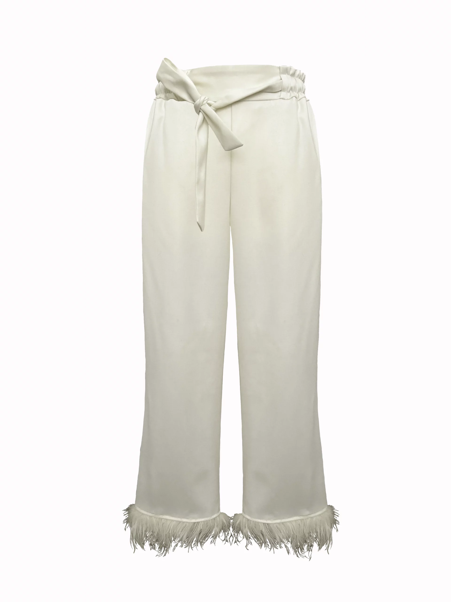 Hose aus Wolle mit Federn creme