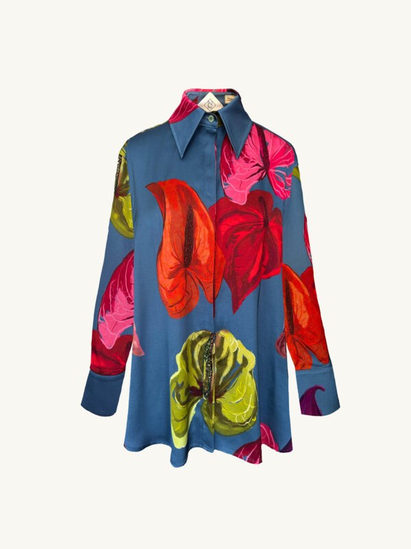Hemdbluse mit Flamingoblumen Print oversized