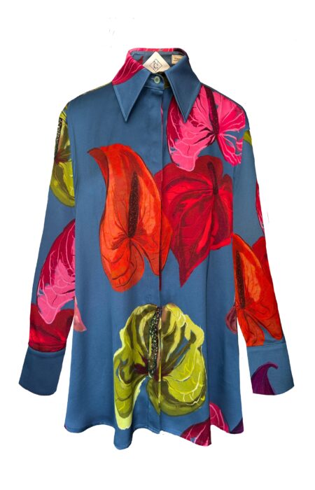 oversized Hemdbluse mit Flamingoblumen print