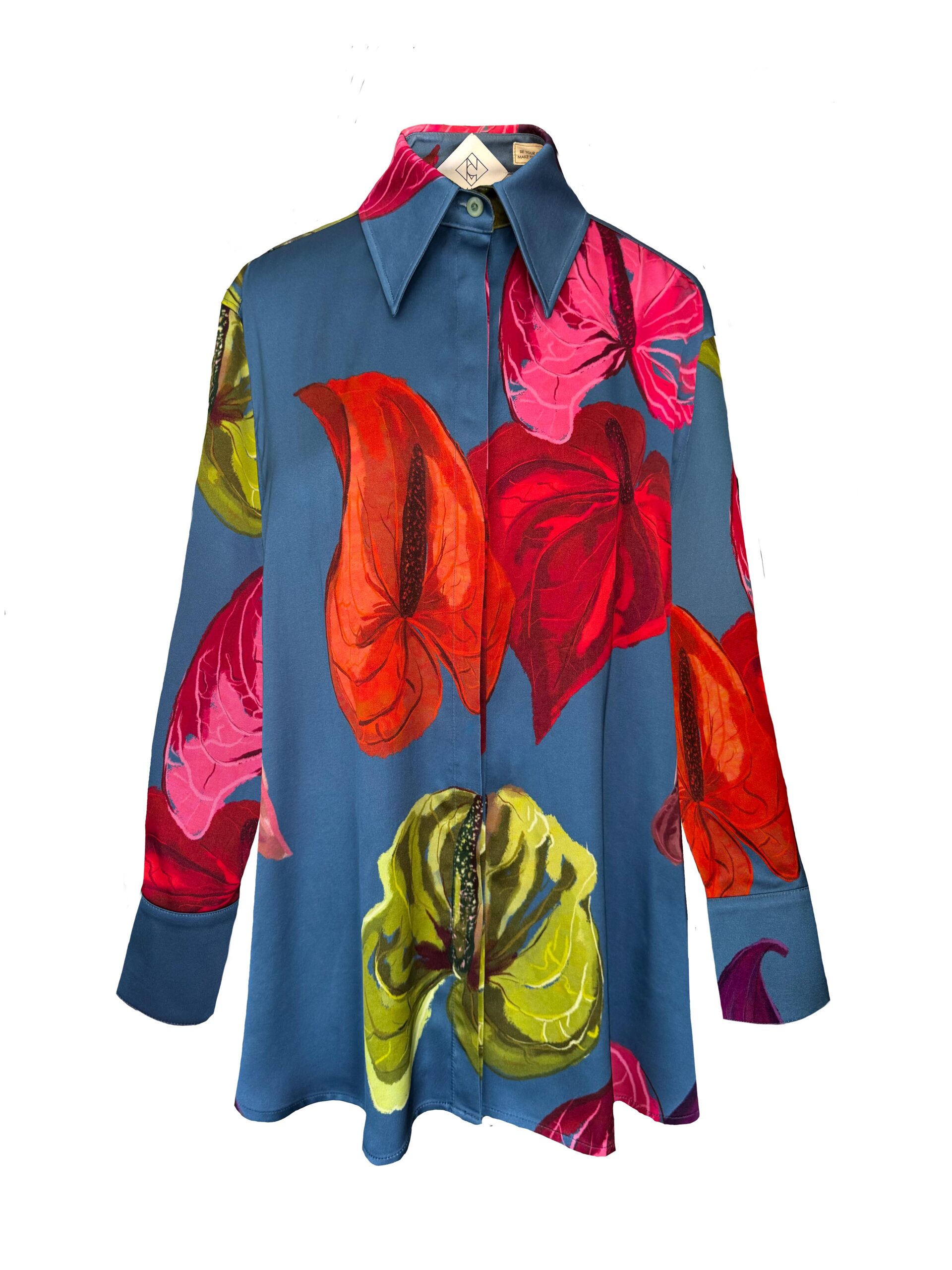 oversized Hemdbluse mit Flamingoblumen print