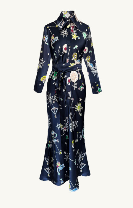 Midikleid aus Seide mit Sternzeichen Print