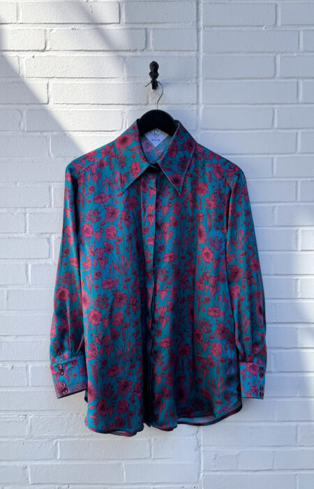 Seidenbluse mit dunkelrotem Blütenmuster petrol Damenbluse